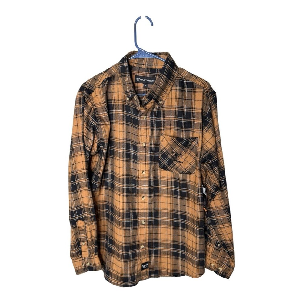 TrueTimber Brown Black Plaid Flannel Button Down Shirt Medium NWT